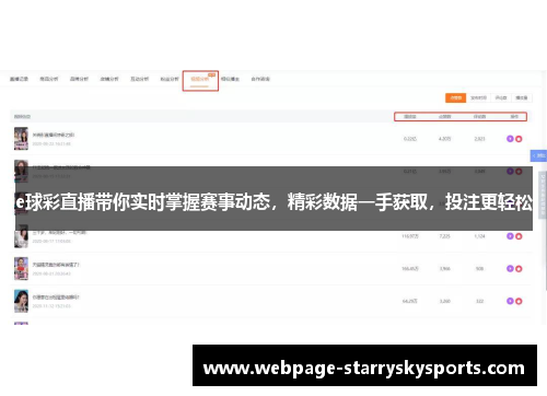 e球彩直播带你实时掌握赛事动态，精彩数据一手获取，投注更轻松
